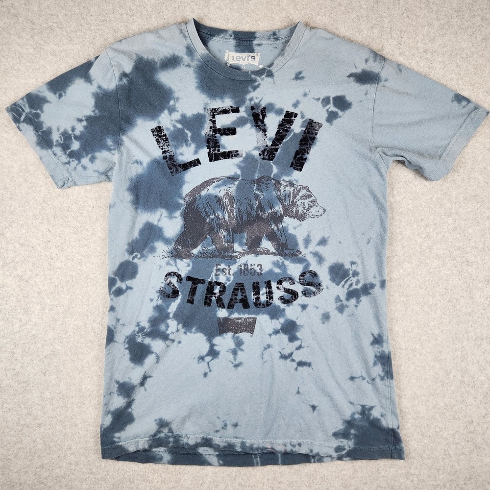Levi's T-Shirt Men's M Blue Tie-Dye Bear Graphic Distressed Cotton